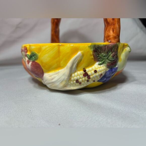 6” Pumpkin  Fall Ceramic Candy Treat Basket with Twisted Handle EPC - Picture 5 of 8